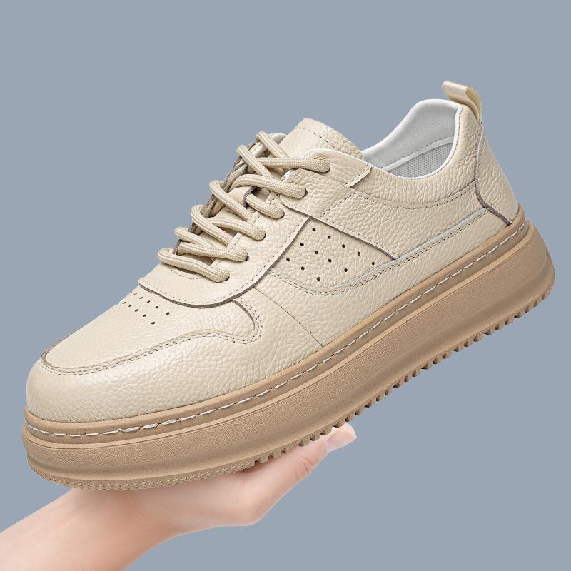 Spring and summer new fashionable versatile leather breathable low-top thick-soled  hand-sewn casual board shoes 38