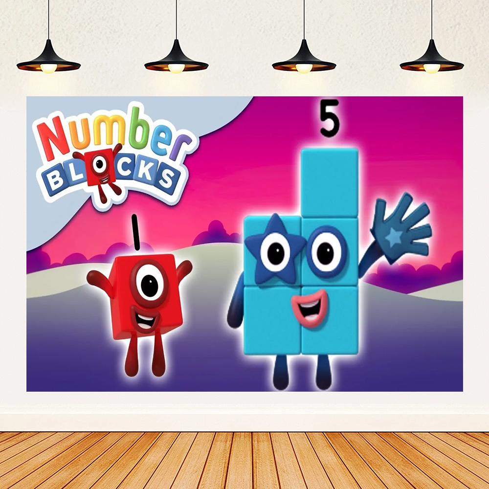 Cartoon Blocked Number Theme Birthday Party Decoration Building Background Plate Cup Balloon Backdrop Photography Prop Kid Gifts