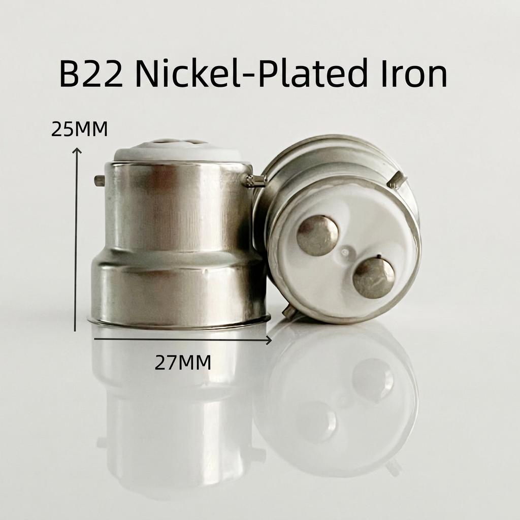 Solder-free Metal Screw Lamp Base E27 E26 B22 Nickel-plated Lamp Holder Replacement for LED Bulb Lighting Fixture