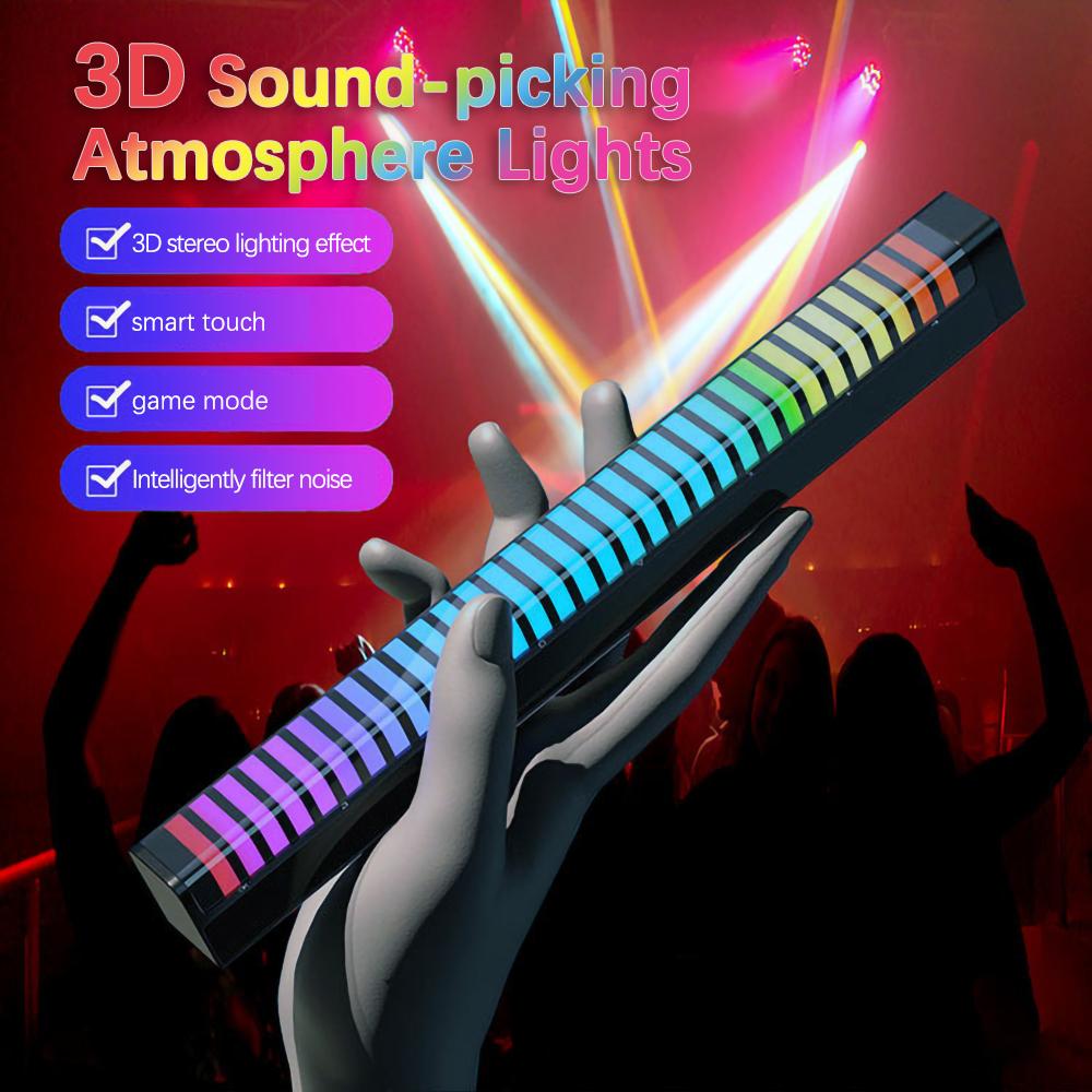 16/32/40 LED Charge RGB Light Bar Sound Activated Music Pickup Voice Lights Ambient Lamp Aesthetic Game Room Decor