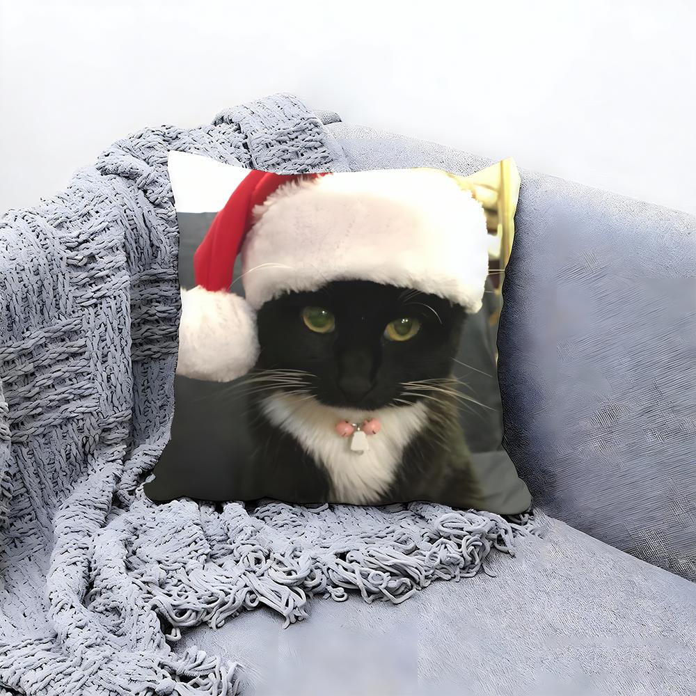 Christmas Black Cat Cushion Cover Premium Comfort Reversible Pillow Cove -Two in One Design for Any Room & Car Interior