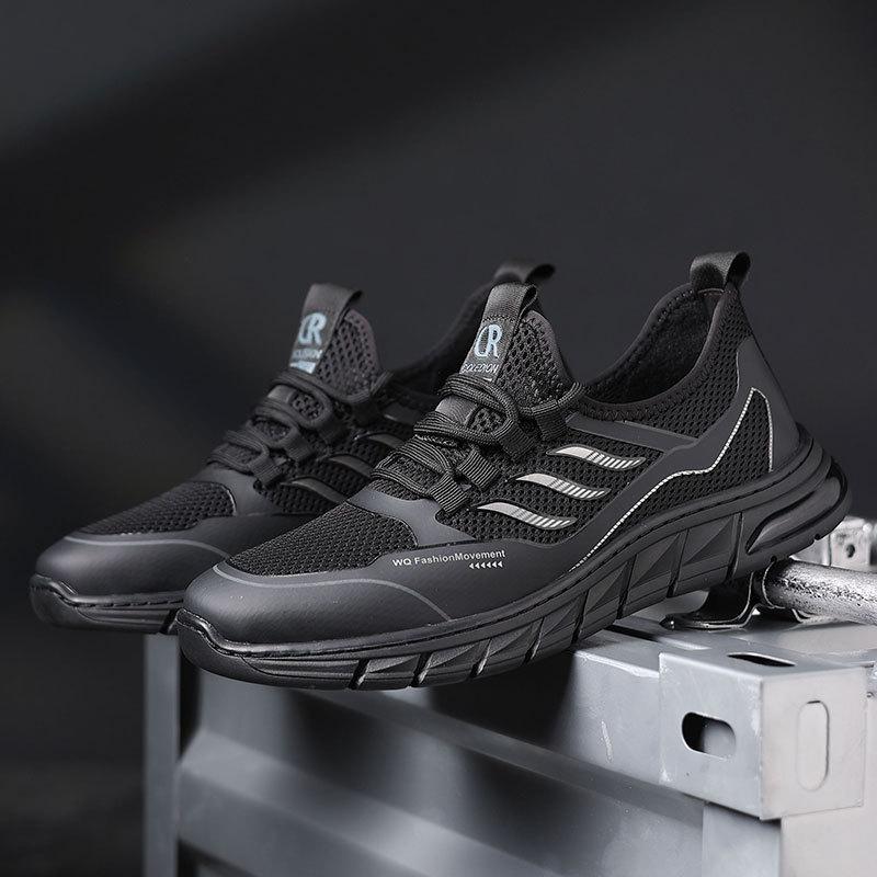 Summer men's shoes 2025 new black fly-woven non-slip mesh shoes men's breathable sports shoes soft-soled casual shoes men's