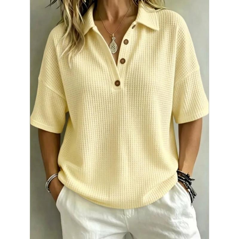 BFCCQB Women's Fashion Casual Summer Spring POLO Neck Short Sleeve  Blouses & Shirts