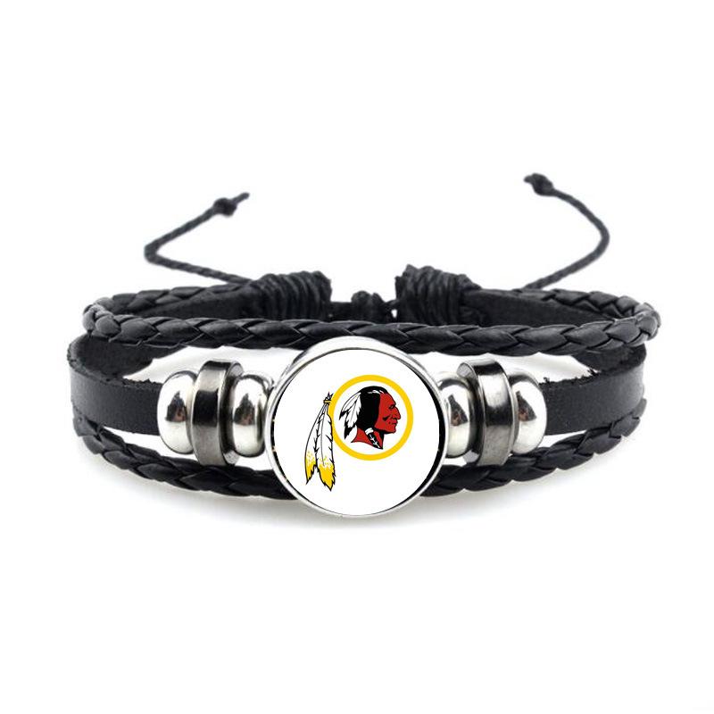 NFL 32 Teams Schwarzes Vintage-Leder-Football-Armband mit Zeit-Edelstein