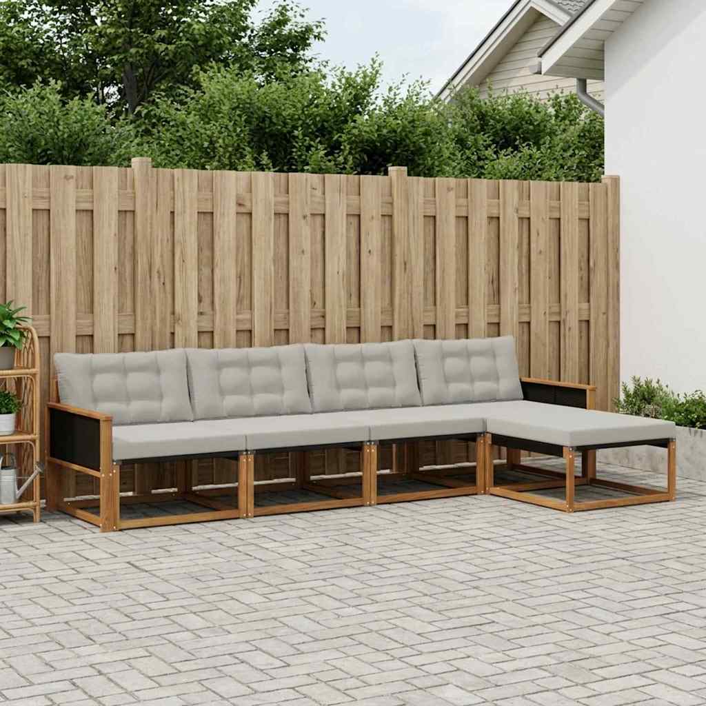 Outdoor Sofa Set with Cushions 5 pcs Natural and Light Grey