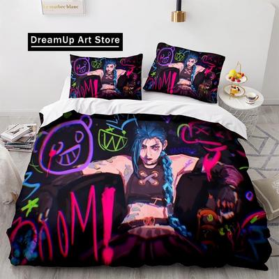 Arcane Anime Game Jinx Bedding Set Bedding Set Cute Quilt Cover Bed Cover With Pillowcase Twin Single Queen King Size Boys Adult