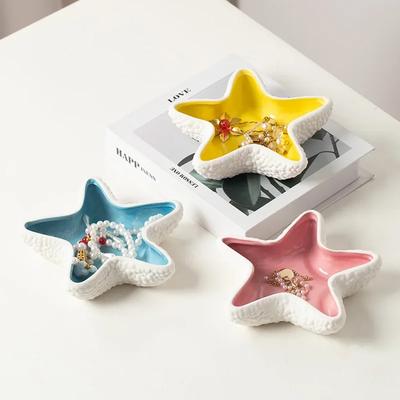 New Starfish Shaped Ceramic Tray Multi Use Trinket Dish Ashtray Home Decor Display for Jewelry Snacks Living Room