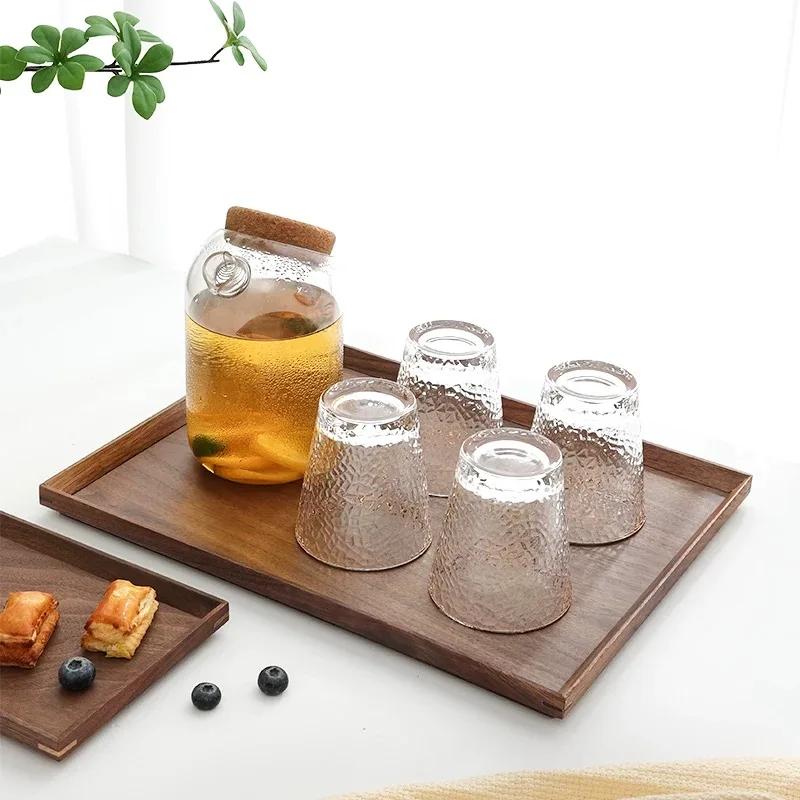 Japanese Style Black Walnut Tray, Light Luxury Dessert Tray, Cake Rack, Rectangular Solid Wood Tea Tray, Wooden Tableware