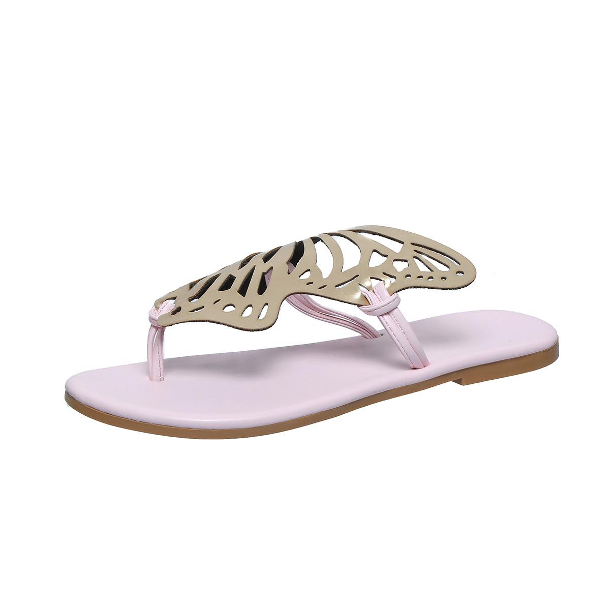 

Large Size Hollow Breathable Flat-Bottomed Slippers Women S 24 Toes Butterfly Shape European And American Fish Mouth Slippers 43 рожевий