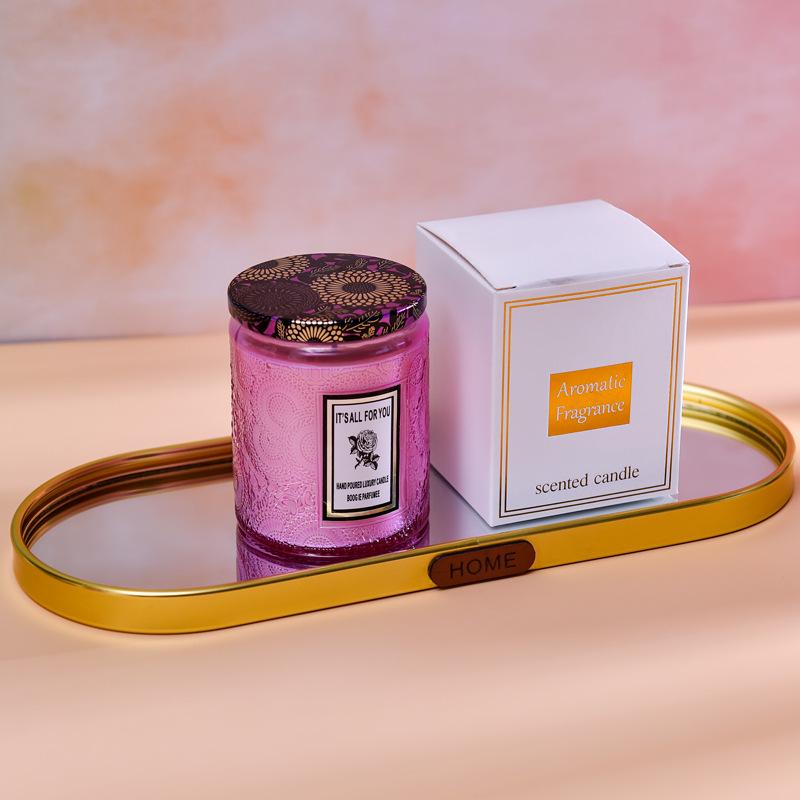 Embossed Glass Cup Aromatherapy Candle Gift Set - Smokeless & Creative Festival Souvenir