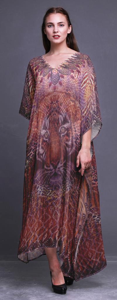 Phagun Tiger Face Animal Beach Kaftan Bikini Cover Up Womena    S Maxi Dress Long