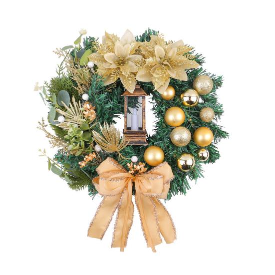 Christmas Wreath Front Door Xmas Garland with Bow Ribbon Berry Flower Decor Indoor Outdoor Winter Decoration