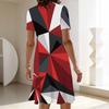 Plus Size Ladies Crew Neck Short Sleeve Dress Soft Retro Floral Print For Casual Downtown Stroll