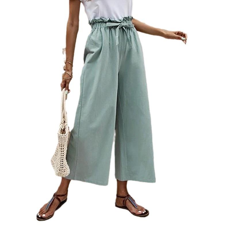 Women's Elastic Waist Wide Leg Waistband Loose Nine-quarter Pants