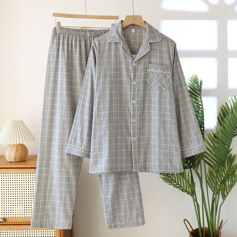 2026 New Spring and Autumn Men's Pajama Set 100% Cotton Long Sleeve Long Pants Two Piece Set Loose Large Home Clothes
