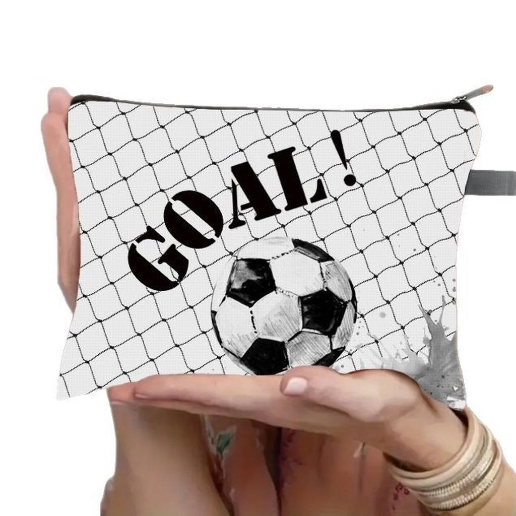 Sports Theme Pouch Portable Travel Cosmetic Bag Foldable Storage Bag Wear-Resistant Soccer Print Cosmetic Bag For Sports-Themed
