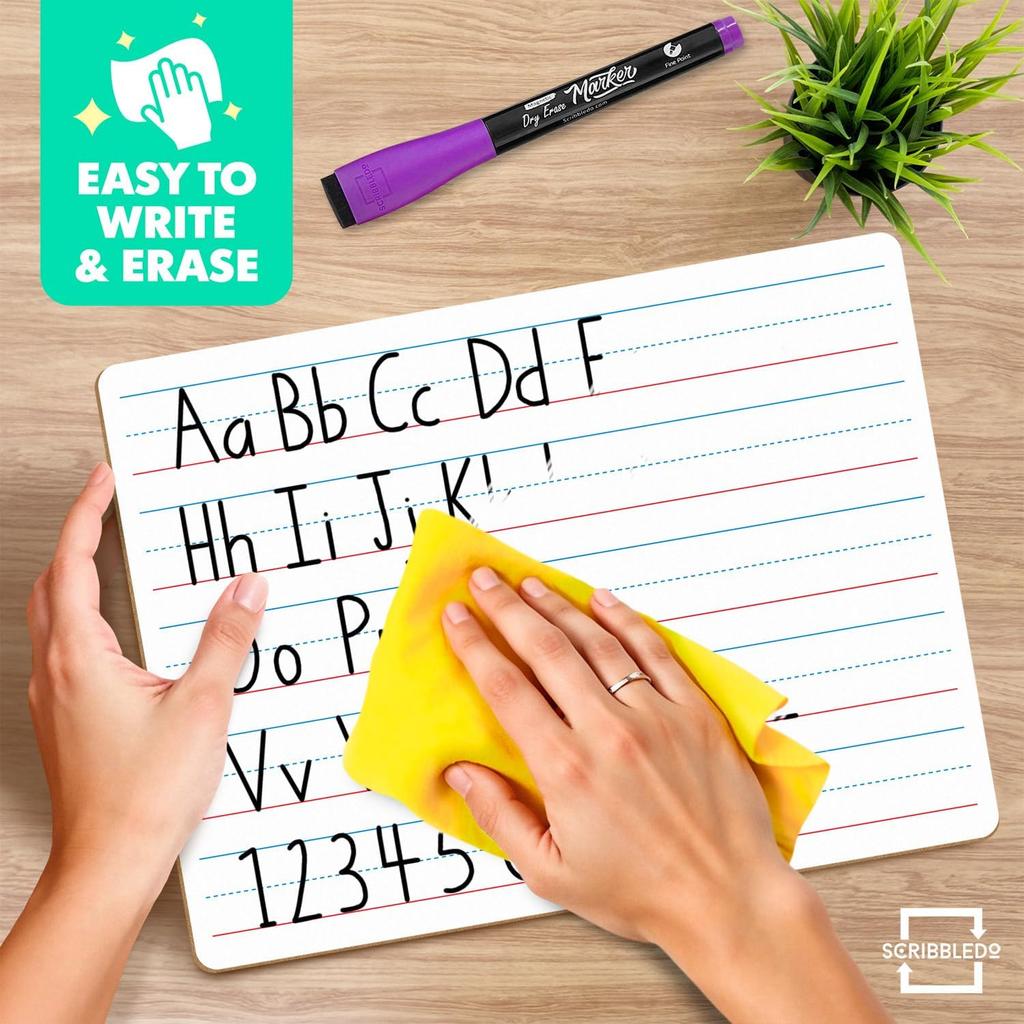 Scribbledo Double Sided Whiteboard Lined Dry Erase Board for Kids Ruled Writing Board Handwriting Practice Small White 9x12 Dry Erase Board with