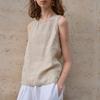High-end Pure Linen Sleeveless Vest for Women's Summer Old Money Style Inner Top Niche Design Round Neck Cotton and Linen Vest
