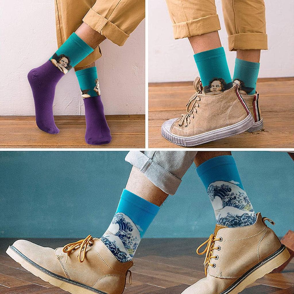 Comius Sharp Fun Colorful Cotton Socks, 6 Pairs Men Women Multicolored Cotton Socks Thermal Everyday Sports Socks Fun Cool Famous Painting Socks
