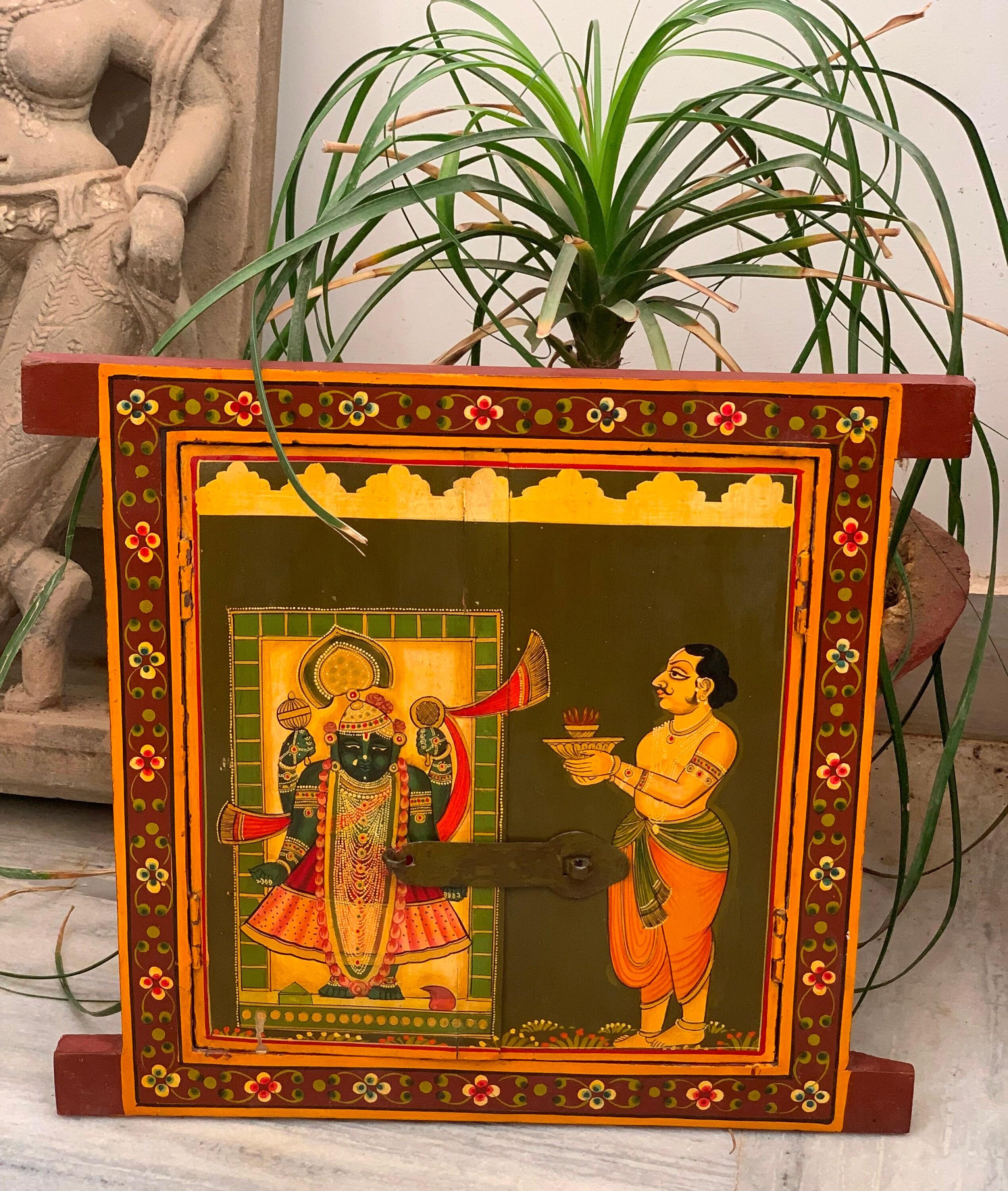 Hand Painted Shrinathji Window Frame: Indian Jharokha Wall Hanging разноцветный