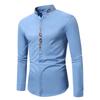 Herrenmode Stehkragen Bestickte Hemden Einfarbig Langarm Knöpfe Slim Business Casual Arbeitshemd