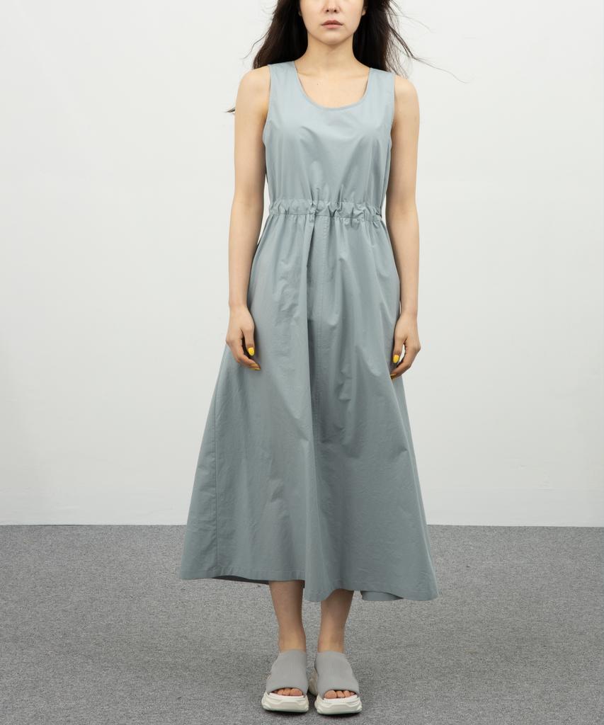 Row To Row Wrd058 Light Cotton Belted Sleeveless Dress (Ash Blue)