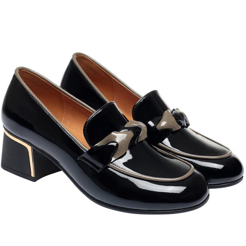 Spring Deep Mouth Thick Heel Loafers Women Autumn New Soft Leather Shoes Slip-on Pedals British Style Fashion Shoes