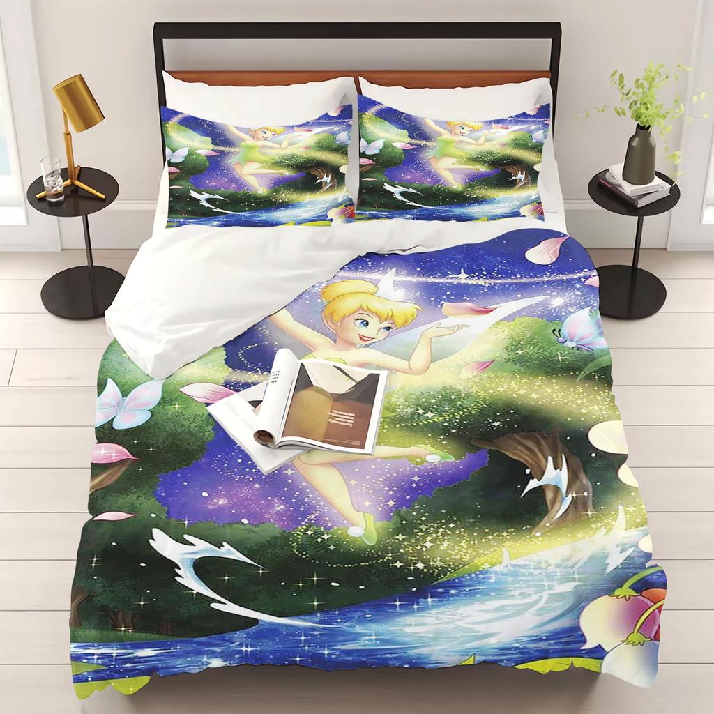 Elf Cartoon Tinkerbell Bettbezug Bettwäsche Set 100% Polyester Niedlich Bedruckt Hautfreundlich Atmungsaktiv Heimtextilien Anime