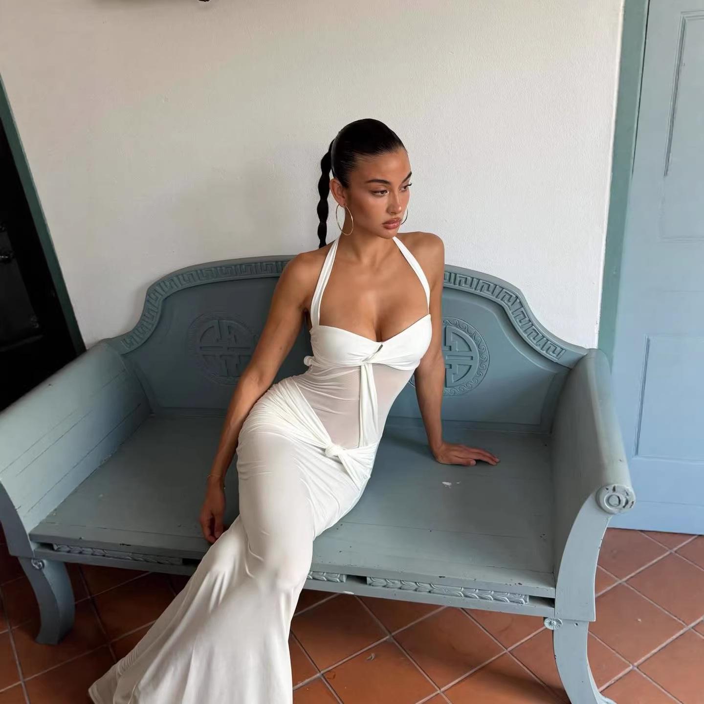 Kardashian Style Sexy Backless Halter Neck Cutout Long Summer Dress. Small белый