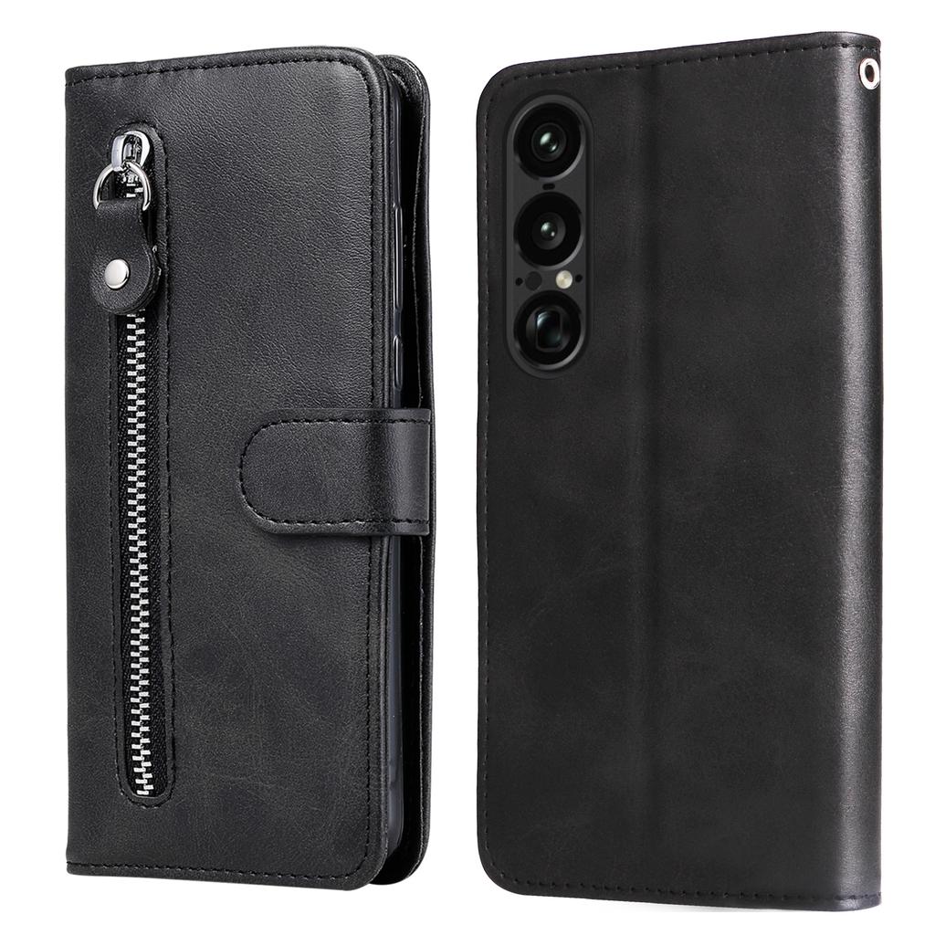 For Sony Xperia 1 VII PU Leather Cases with Zipper Pocket Wallet Phone Cover Stand