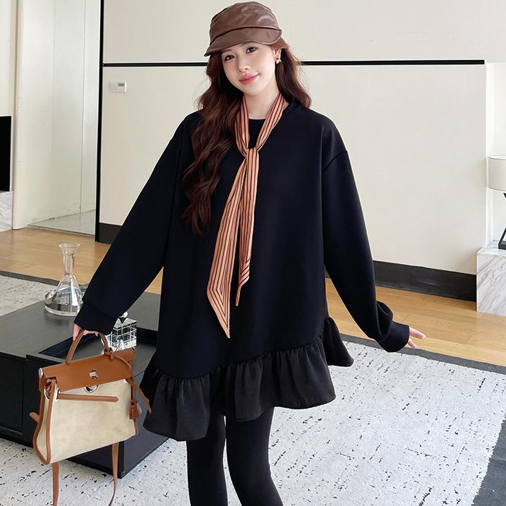 

Dimanaf 2024 Женские хлопковые повседневные топы с длинным рукавом, осенние футболки в полоску, новая однотонная футболка, свободный пуловер L чёрный