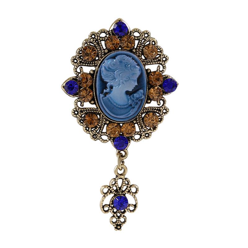 New beautiful head pendant brooch retro court style alloy diamond accessories pin high-end corsage