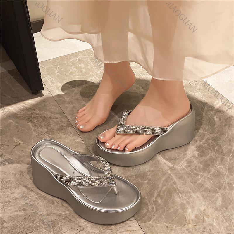 Fashion Summer Shoes for Womens Slippers Outdoor Wedge High Heels Flip Flops Female Casual Beach Glitter Slides Platform Sandals Slipper