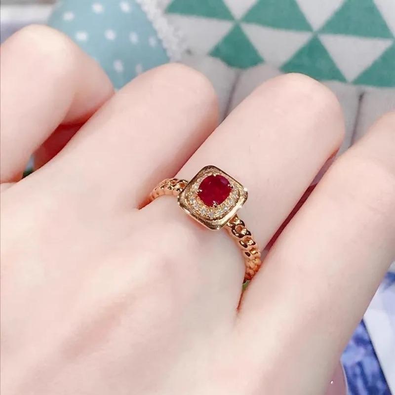Creative High Quality Red Gemstone Square Rings For Women Retro And Simplicity Chains Design Ring Banquet Party Jewelry Gift