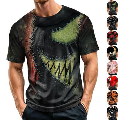 Men's Casual Crew Neck Lightweight Breathable Short Sleeve Top with Halloween Themed Print for Daily Wear and Outdoor Activities