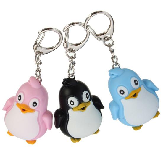 Cute Animal Penguin LED Light with Sound Key Chain Key Ring Torch Xmas Gift