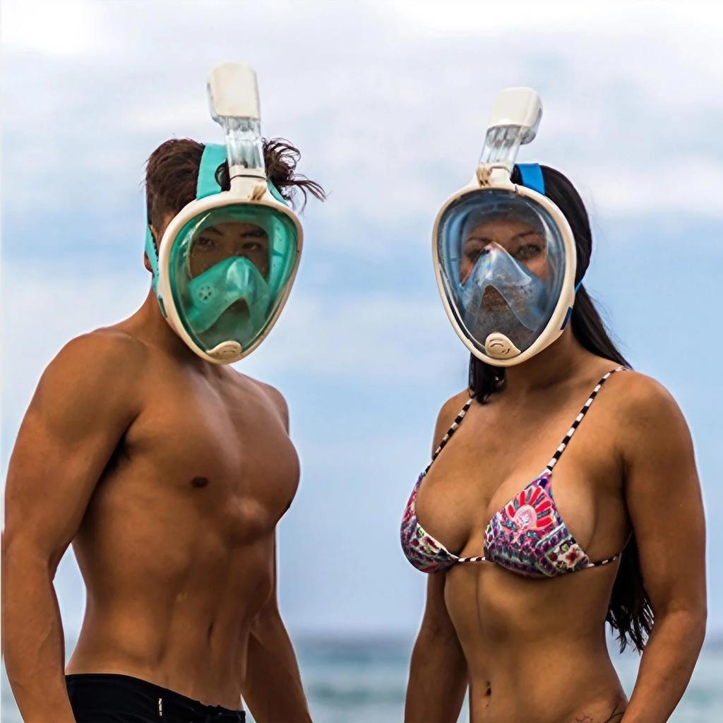 Silicone Full Face Snorkel Mask 180 Degree View Anti Fog Leak Proof Breathing Tube Camera Mount Swimming Safety Gear