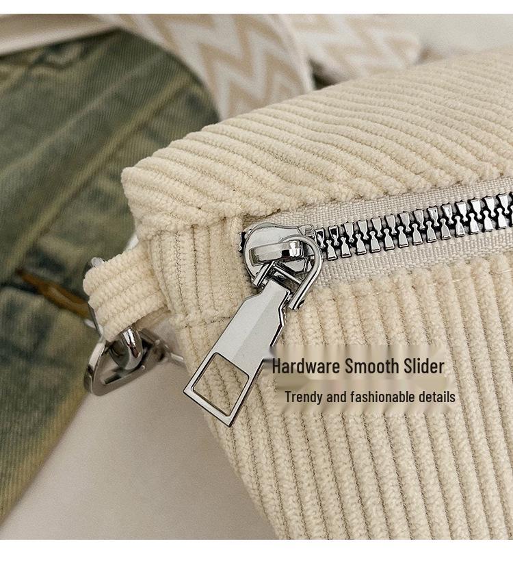 Women's 2025 Canvas Corduroy Waist Bag - Large Capacity, Trendy Street Style, Single Shoulder, Crossbody Bag.