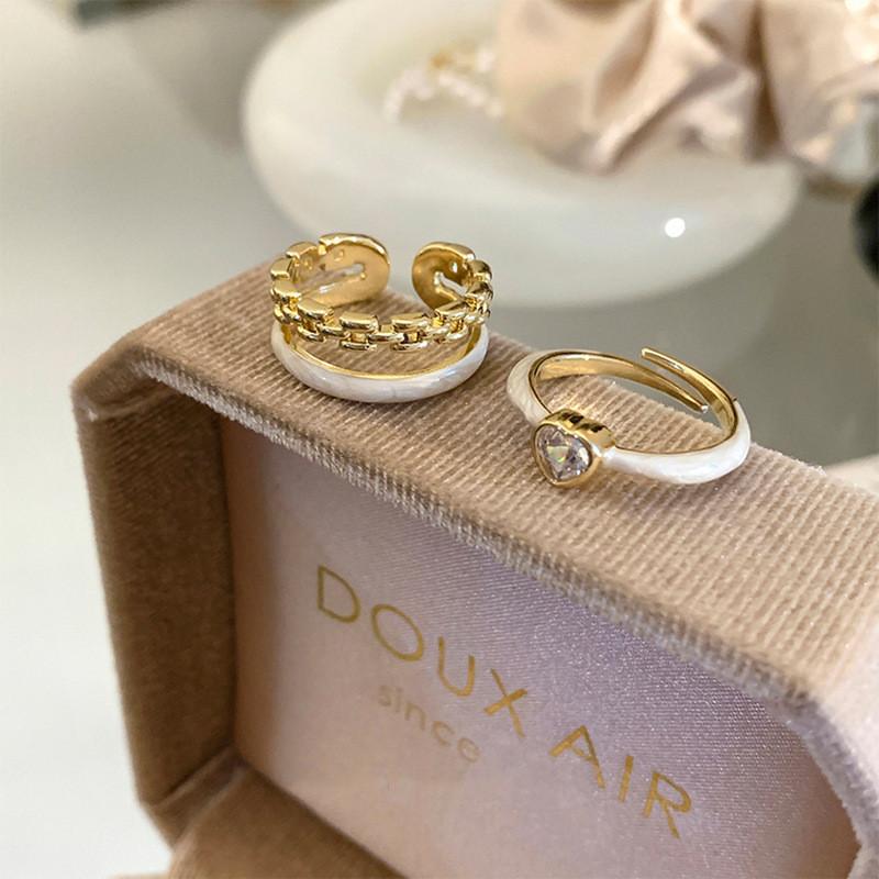 Chic Korean Design Adjustable Heart-shaped Copper Ring For Stylish Women