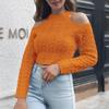 Women's Fashion Off Shoulder Navel Short Sweater Slim Fit Winter Long Sleeve
