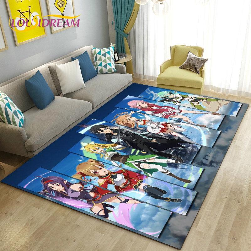 SAO Sword Art Online Anime Area Rug Large,Carpet Rug for Living Room Bedroom Sofa Doormat Decoration, Non-slip Floor Mat Cover