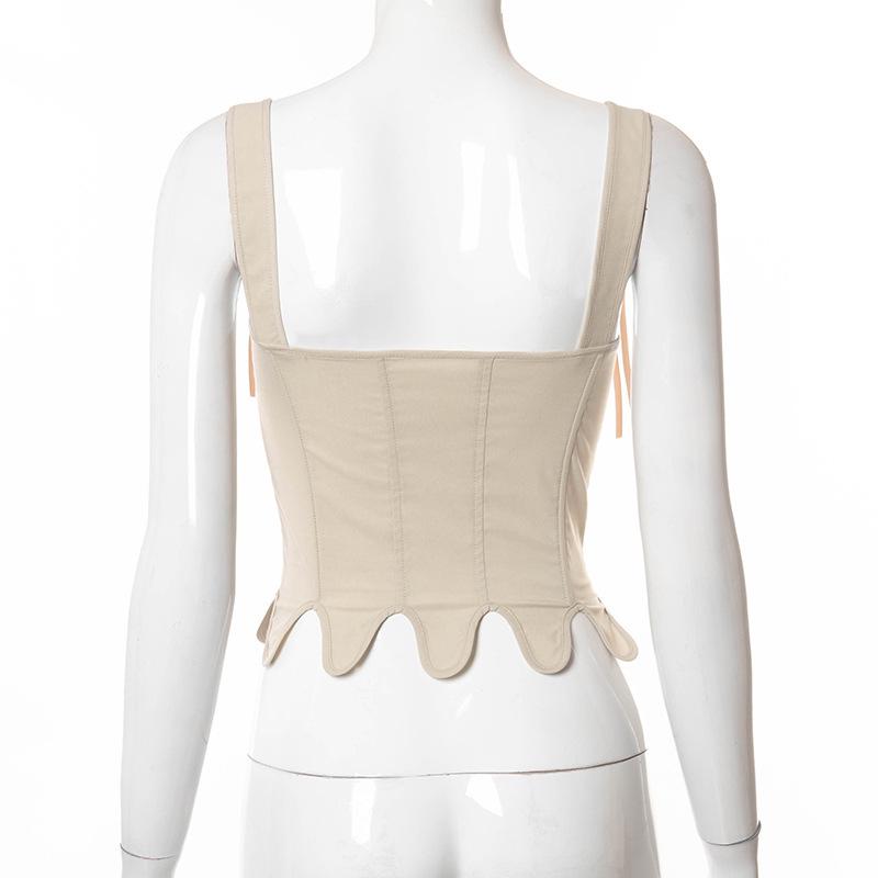 Women's Summer Lace-Up Fishbone Waist Cincher Sleeveless Slim Top - European & American Style