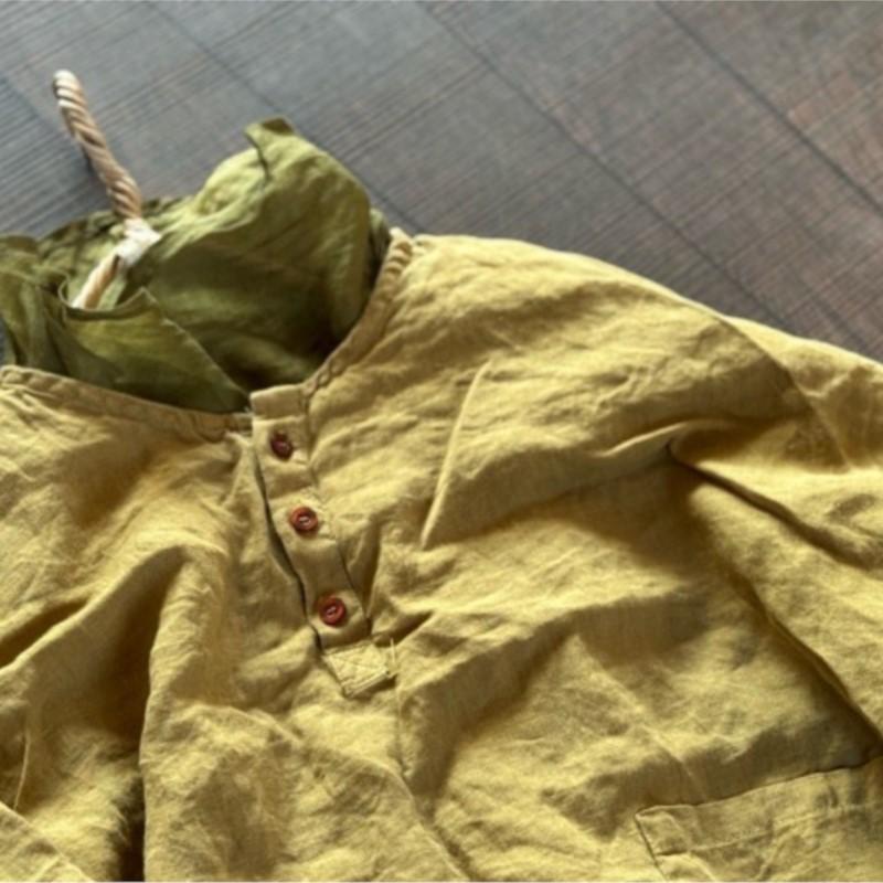 Johnature Women Vintage Shirts Solid Color O-Neck Long Sleeve Autumn Button Loose Soft Female Blouses