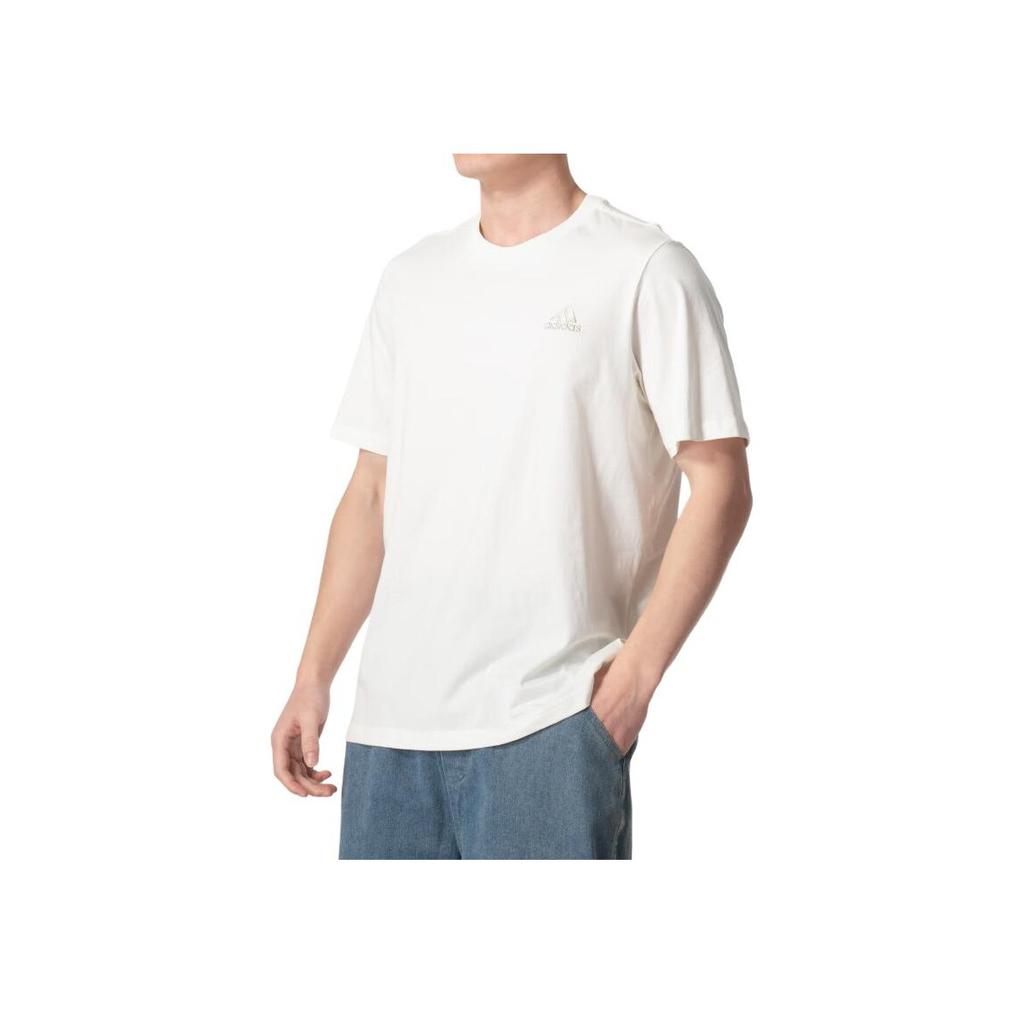 adidas Tricou Essentials din jerseu simplu, cu logo mic brodat, culoarea off-white, pentru bărbați, Streetwear IS1318