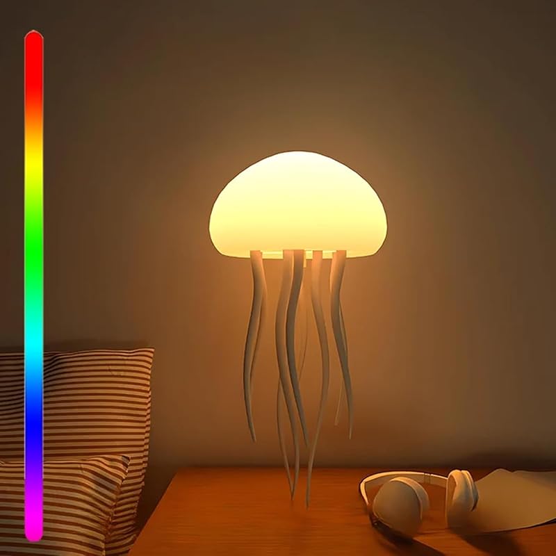 LED Jellyfish Lamp,RGB Gradient Jellyfish Bedside Lamp, Voice Control Jellyfish Lamp,Dancing Jelly Fish Light Lamp, Rechargeable Jellyfish Table Lamp