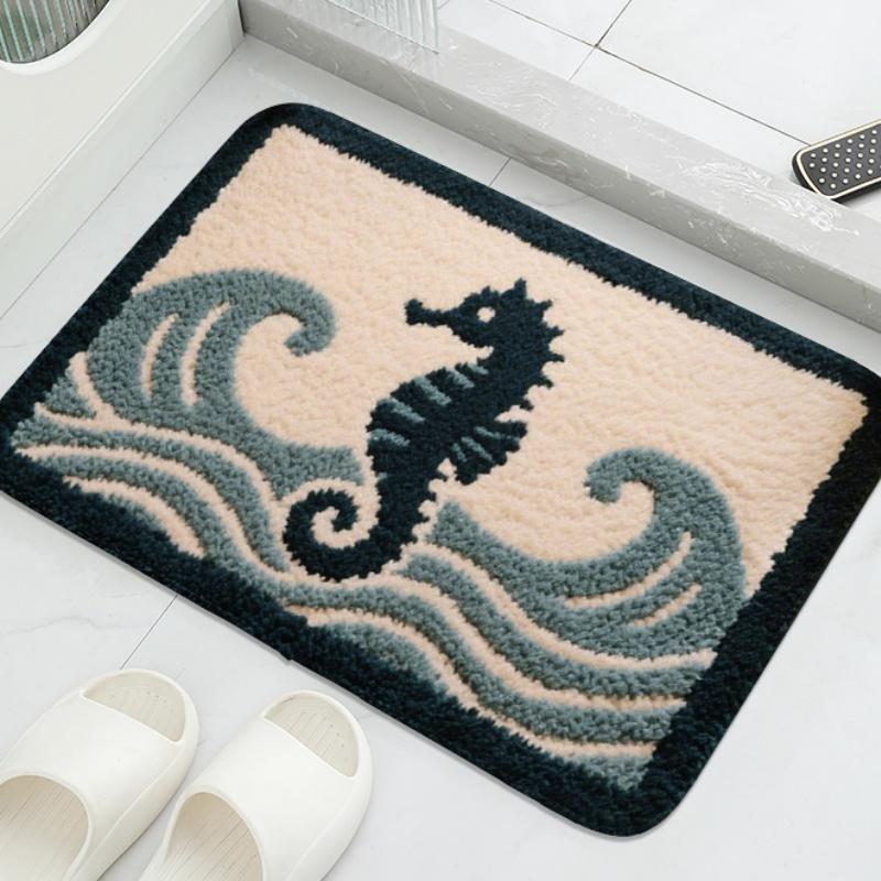 

1 small seahorse patterned washbasin, small carpet, modern home decoration mat, soft and comfortable, machine washable 40X60CM