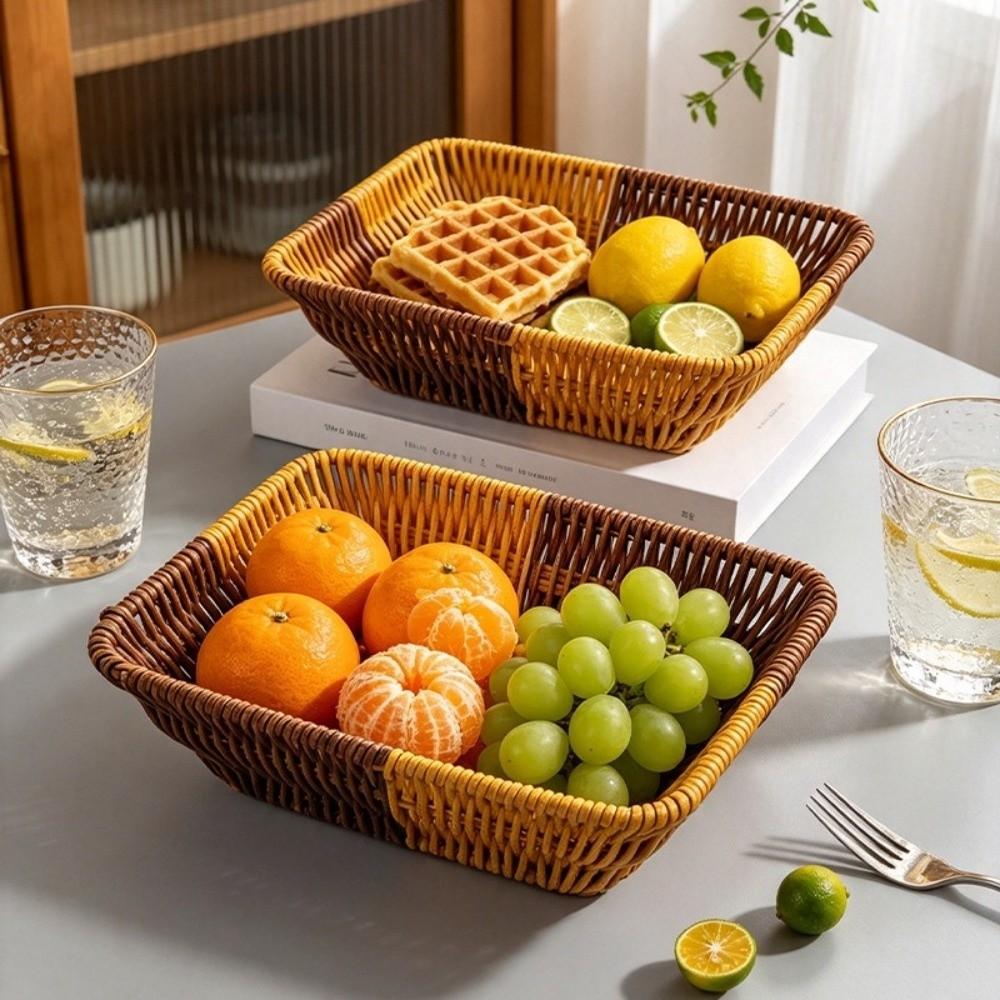Handwoven Rattan Basket Multi-purpose Storage Tray New Wicker Basket For Kitchen Organizer