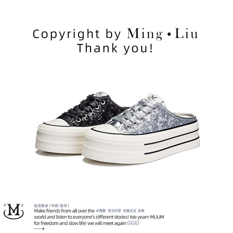 Lederslipper Sommer Flach Halb Schlepp Lässige Schlupf-Höhenschuhe für Damen