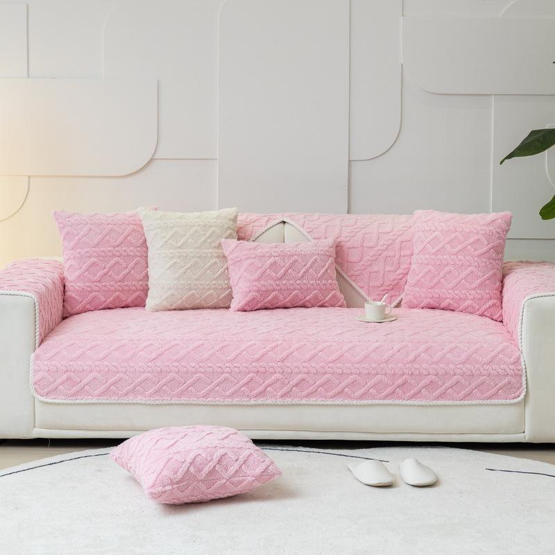 Warm Plush Sofa Cover Solid Colour Jacquard Velvet Living Room Sofa Cover Non-Slip Thickened Sofa Cushion Armrest Back Towel