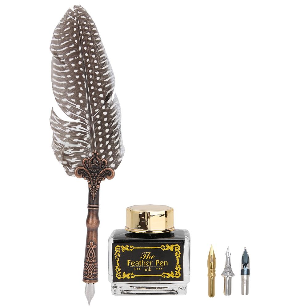Feather Pen Set Natural Pattern Writing Tools Retro Craft Collection for Banquet SignatureBlack